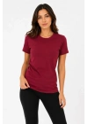 Basic Tişört Bisiklet Yaka Kısa Kol Günlük Yazlık Slim Fit T-Shirt - Bordo