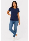 Basic Tişört Bisiklet Yaka Kısa Kol Günlük Yazlık Slim Fit T-Shirt - Lacivert