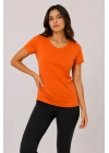Basic Tişört Bisiklet Yaka Kısa Kol Günlük Yazlık Slim Fit T-Shirt - Turuncu