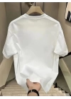 Baskılı Oversize Bisiklet Yaka T-shirt - Beyaz