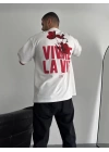 Baskılı Oversize Bisiklet Yaka T-shirt - Beyaz