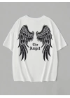Baskılı Oversize Bisiklet Yaka T-shirt - Beyaz