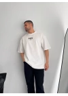 Baskılı Oversize Bisiklet Yaka T-shirt - Beyaz