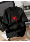 Baskılı Oversize Bisiklet Yaka T-shirt - Siyah