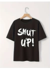 Baskılı Oversize Bisiklet Yaka T-shirt - Siyah