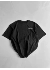 Baskılı Oversize Bisiklet Yaka T-shirt - Siyah