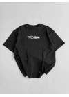 Baskılı Oversize Bisiklet Yaka T-shirt - Siyah