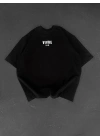 Baskılı Oversize Bisiklet Yaka T-shirt - Siyah