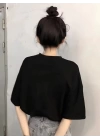 Baskılı Oversize Bisiklet Yaka T-shirt - Siyah