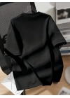Baskılı Oversize Bisiklet Yaka T-shirt - Siyah