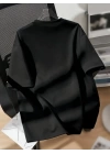 Baskılı Oversize Bisiklet Yaka T-shirt - Siyah