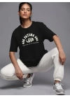 Baskılı Oversize T-shirt - Siyah