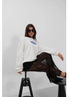 Baskılı Sıfır Yaka Oversize Sweatshirt