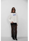 Baskılı Sıfır Yaka Oversize Sweatshirt