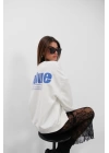 Baskılı Sıfır Yaka Oversize Sweatshirt