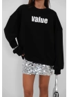 Baskılı Sıfır Yaka Oversize Sweatshirt