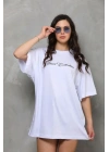 Baskılı T-Shirt Kısa Kol Bisiklet Yaka Regular Rahat Kalıp Günlük Tişört - Beyaz