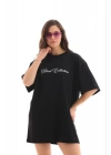Baskılı T-Shirt Kısa Kol Bisiklet Yaka Regular Rahat Kalıp Günlük Tişört - Siyah
