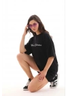 Baskılı T-Shirt Kısa Kol Bisiklet Yaka Regular Rahat Kalıp Günlük Tişört - Siyah