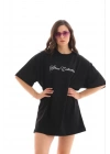 Baskılı T-Shirt Kısa Kol Bisiklet Yaka Regular Rahat Kalıp Günlük Tişört - Siyah