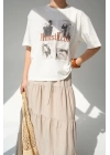 Baskılı T-Shirt - Krem