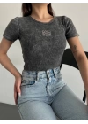 Baskılı yıkalmalı bluz