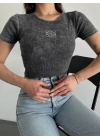Baskılı yıkalmalı bluz
