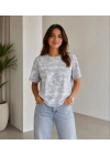 Batik Desenli Tişört Bisiklet Yaka Kısa Kol Regular Fit T-shirt - Gri