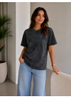 Batik Desenli Tişört Bisiklet Yaka Kısa Kol Regular Fit T-shirt - Siyah