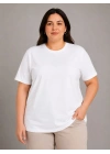 Battal Big Size Basic Tişört Bisiklet Yaka Rahat Kalıp T-Shirt - Beyaz