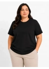 Battal Big Size Basic Tişört Bisiklet Yaka Rahat Kalıp T-Shirt - Siyah