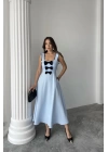 Bebe Mavi Fiyonk Garnili Dantelli Elbise