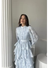 Bebe Mavi Uzun Volanlı Elbise