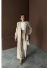 Bej Çizgili Ceket Ve Pantolon Takım
