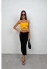 Bel Bağcıklı Crop Bluz