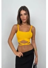 Bel Bağcıklı Crop Bluz