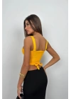 Bel Bağcıklı Crop Bluz