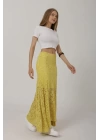 Bel Lastikli Dantel Etek - Sarı