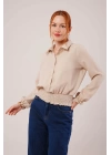 Bel Ve Bilek Lastikli Bej Bluz