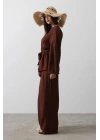 Beli Bağlamalı Tunik Ve Beli Bağlamalı Pantolon Takım - Kahve