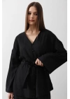 Beli Bağlamalı Tunik Ve Beli Bağlamalı Pantolon Takım - Siyah