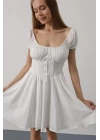 Beli Korseli Mini Elbise - Beyaz
