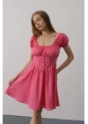 Beli Korseli Mini Elbise - Fuşya