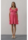 Beli Korseli Mini Elbise - Fuşya