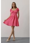 Beli Korseli Mini Elbise - Fuşya