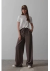 Beli Lastikli Bol Paça Pantolon - Kahve