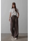 Beli Lastikli Bol Paça Pantolon - Kahve