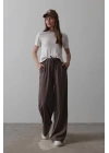 Beli Lastikli Bol Paça Pantolon - Kahve