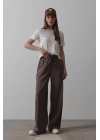 Beli Lastikli Bol Paça Pantolon - Kahve
