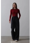 Beli Lastikli Bol Paça Pantolon - Lacivert-Beyaz